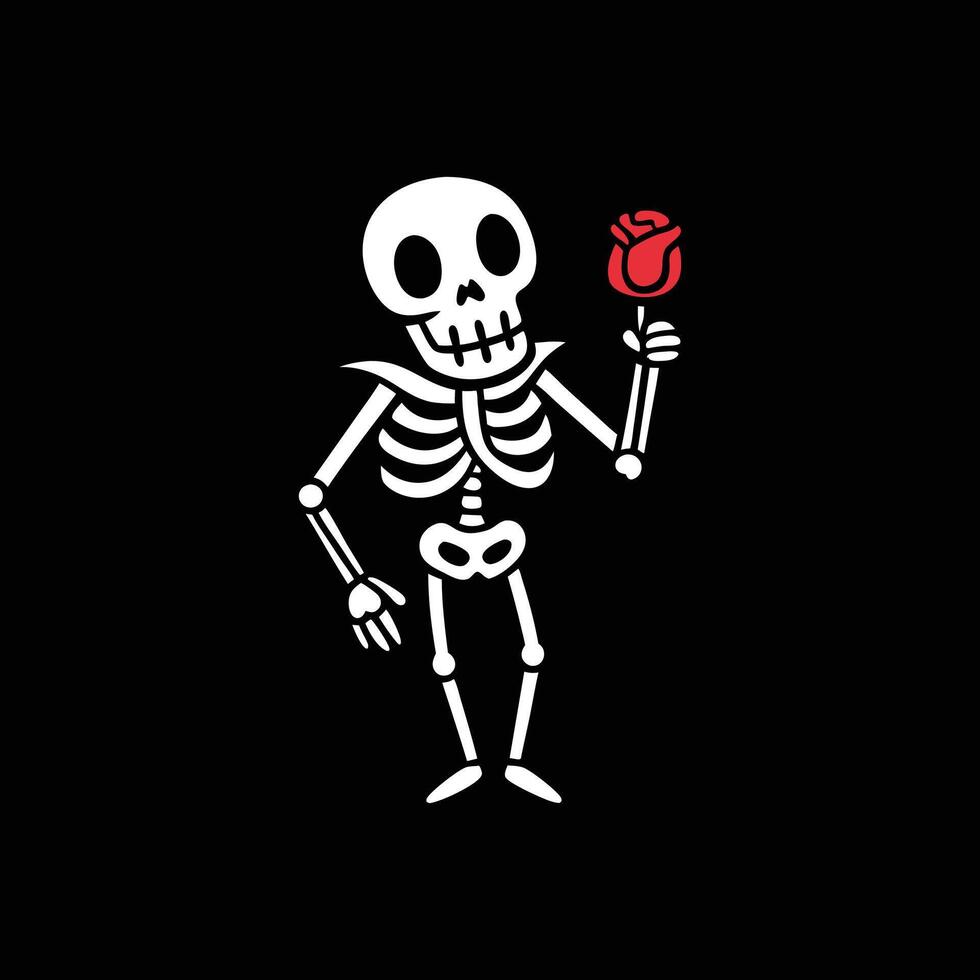 A skeleton holding a rose in its hand vector
