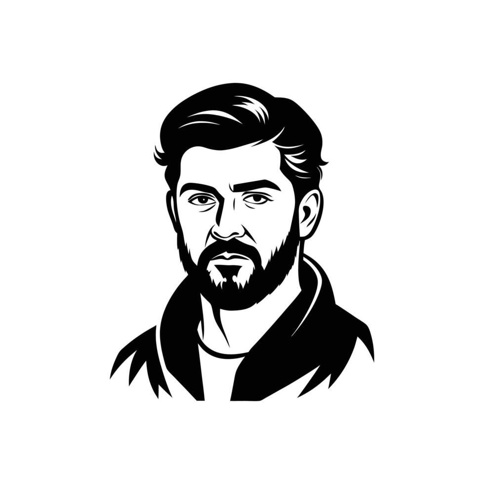 A black and white drawing of a man with a beard vector