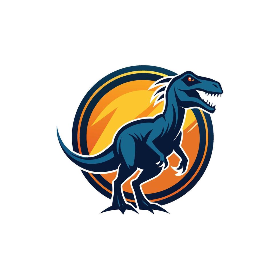 A dinosaur logo with a yellow background vector