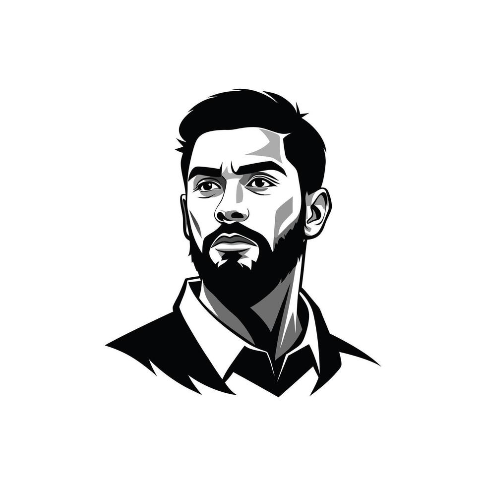 A black and white illustration of a man with a beard vector