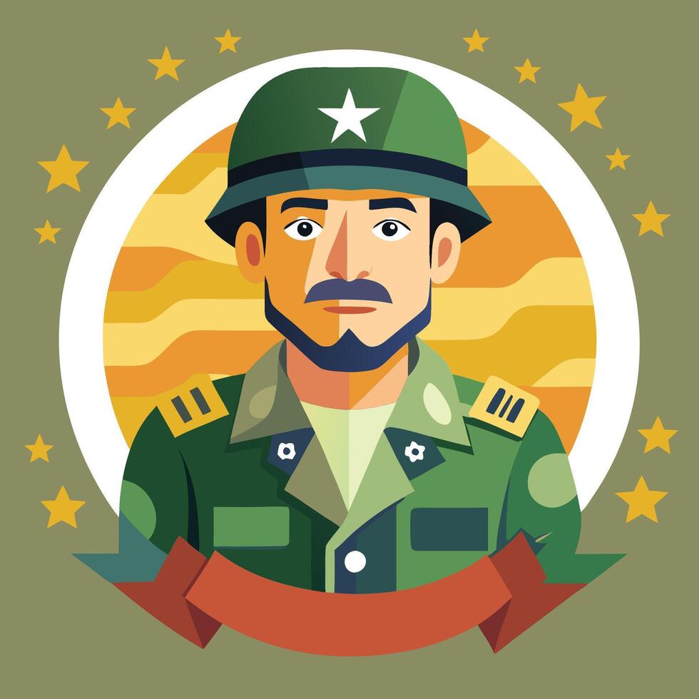 A cartoon soldier with a mustache and stars on his uniform vector