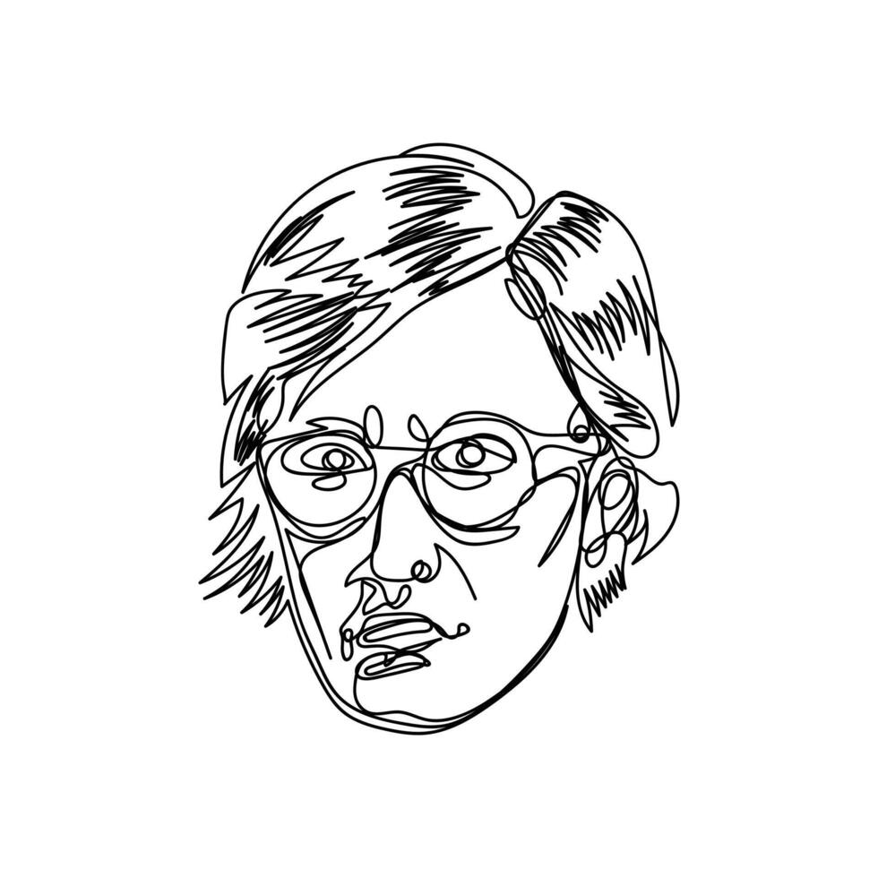 A drawing of a woman with glasses on her face vector