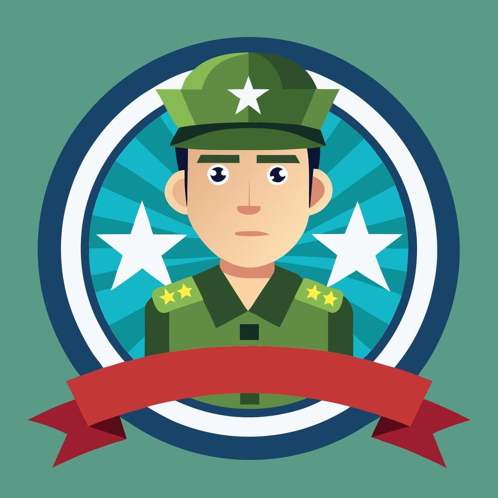 A cartoon soldier with a red ribbon vector