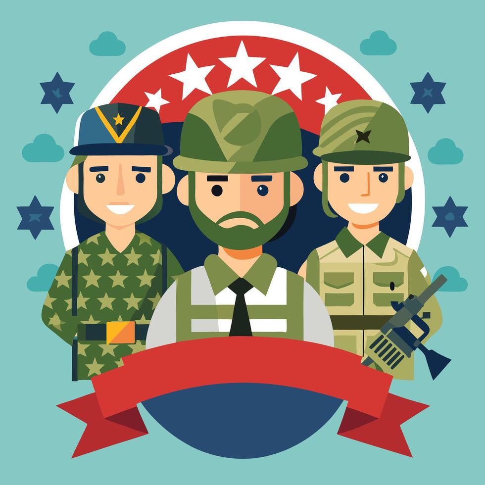 Military men with stars and stripes background vector