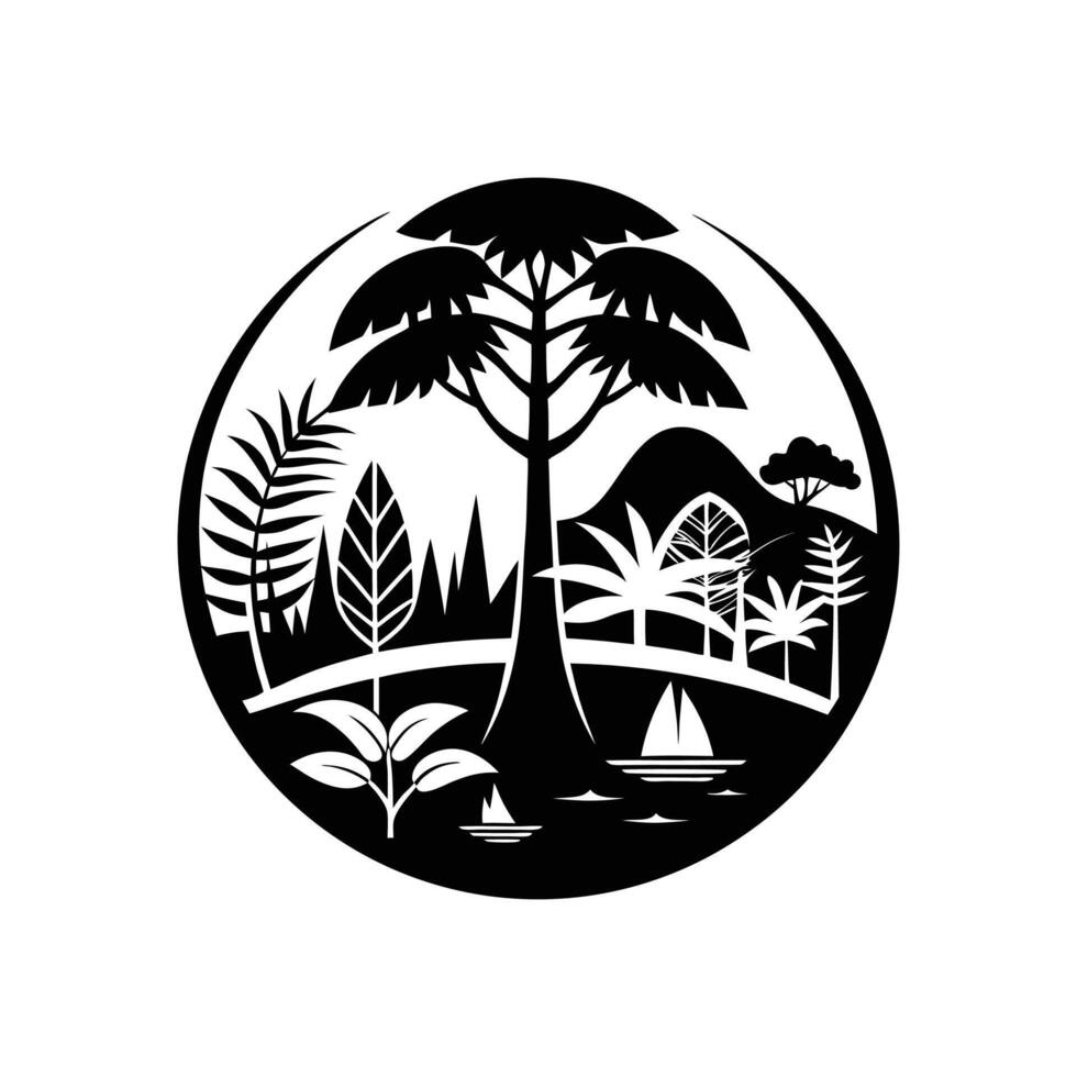 A black and white logo of a tropical forest vector