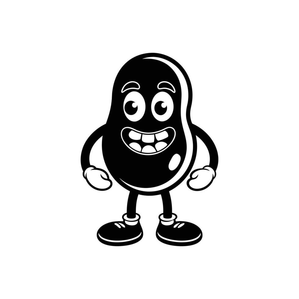 A black and white cartoon bean character vector