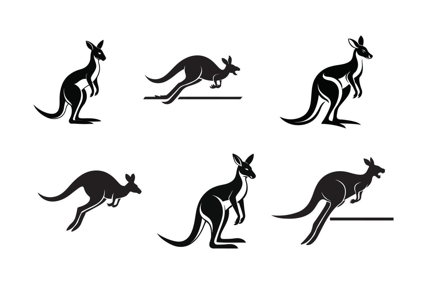 Australian kangaroo icon set, black and white illustration vector