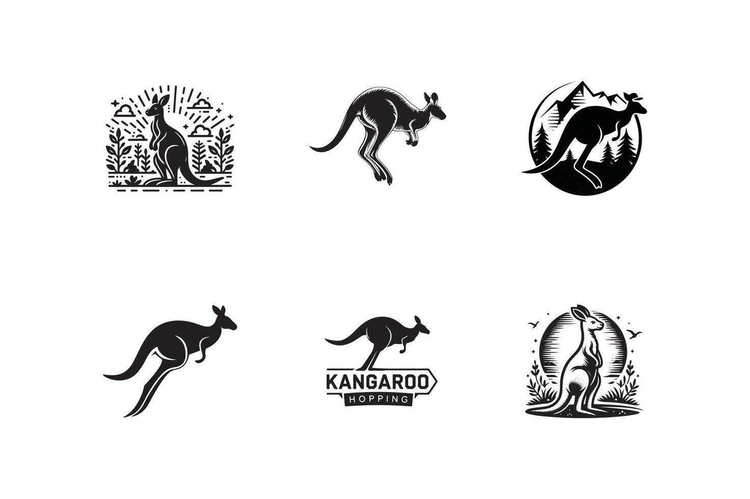 Kangaroo logo design set vector