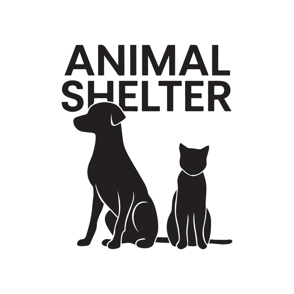 Animal shelter logo with black cat and dog vector