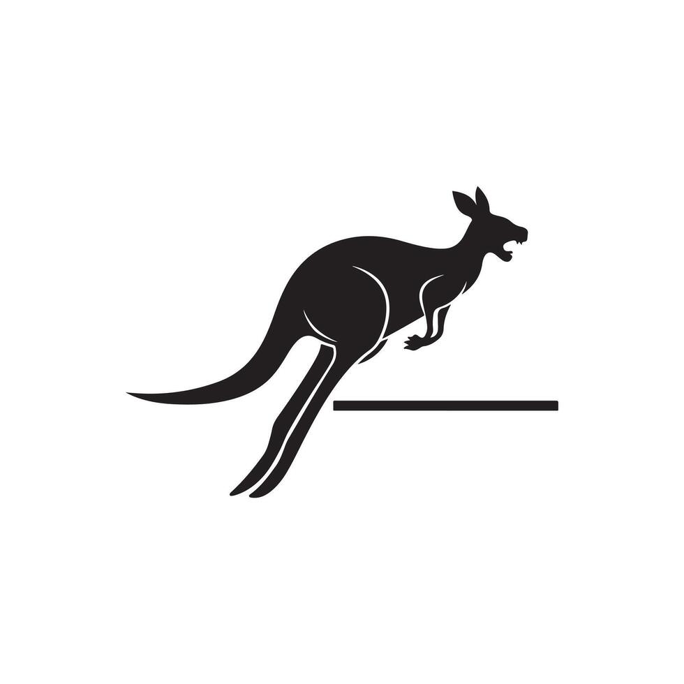 A black and white logo of a kangaroo jumping over a pole vector
