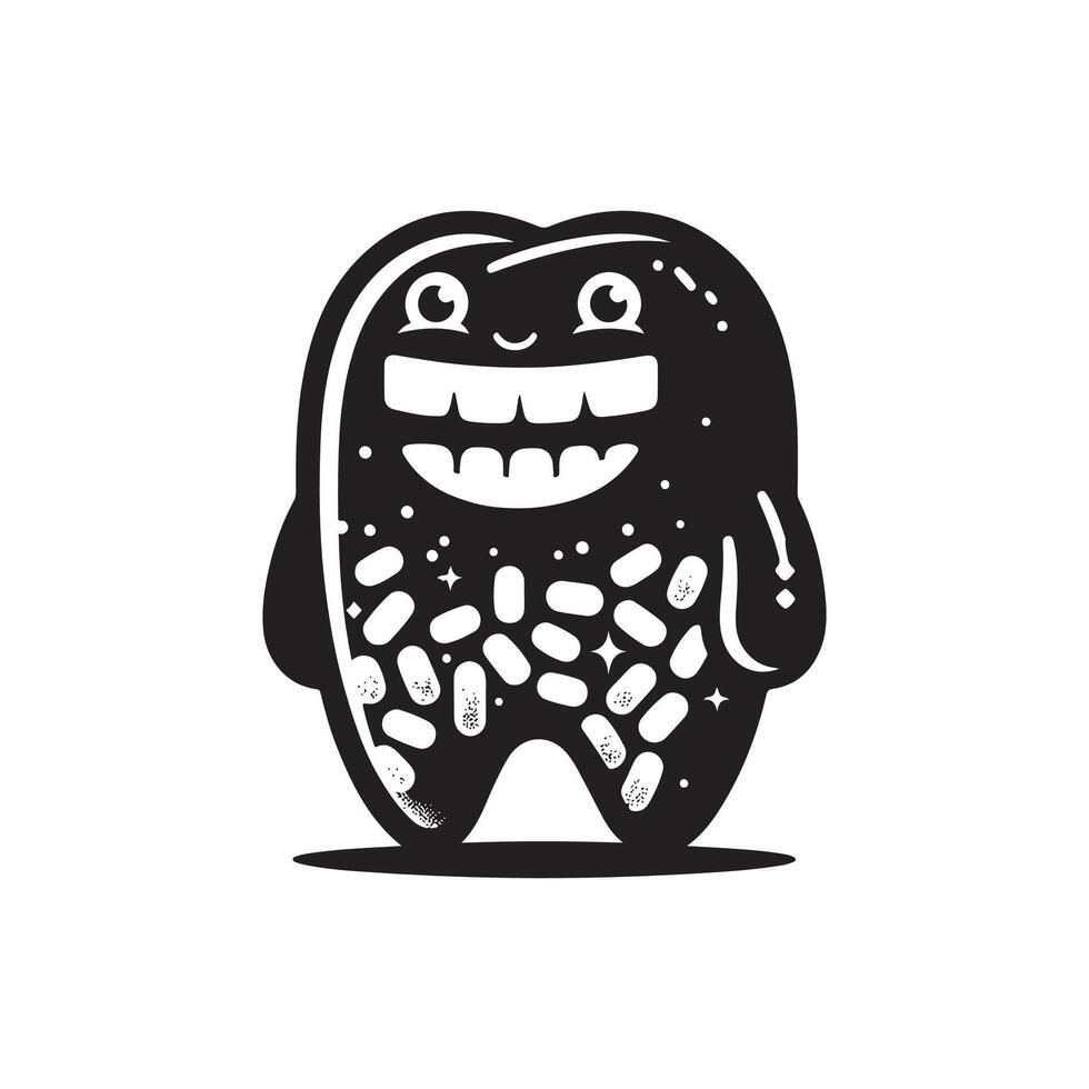 A black and white cartoon tooth with a smile vector