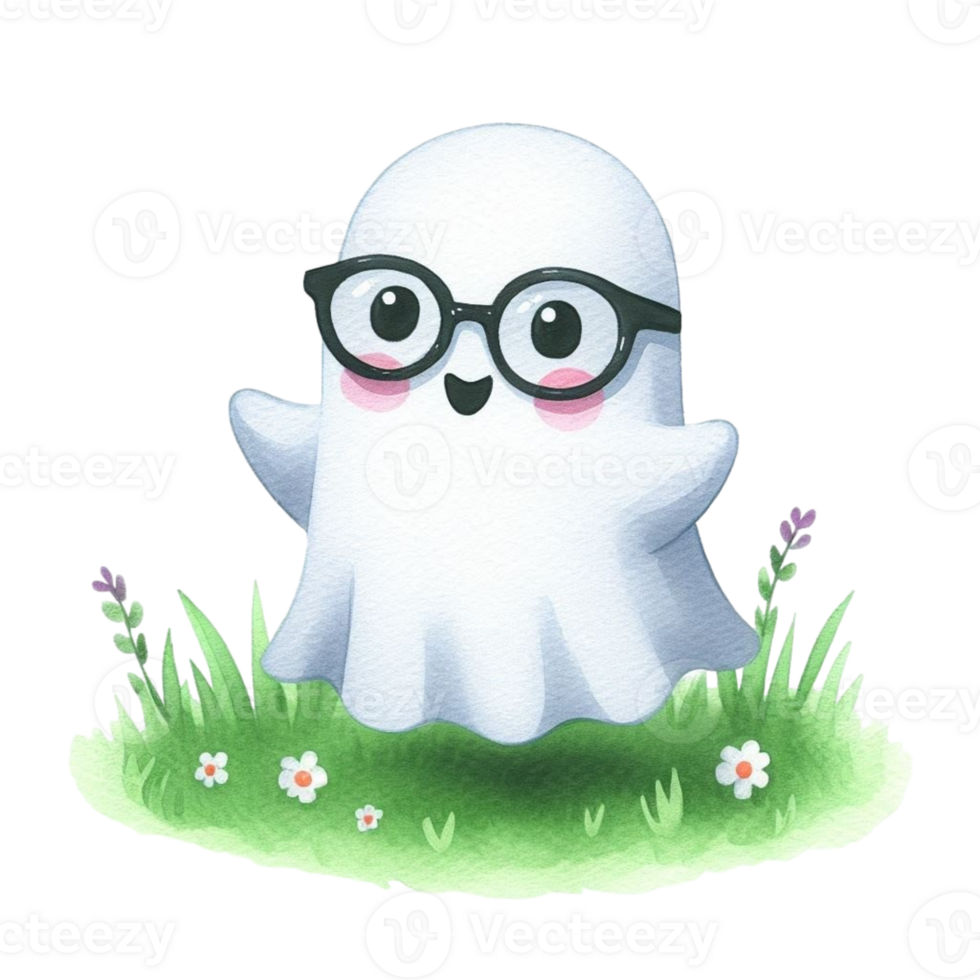 aigenerated A ghost with glasses and a hat on a grassy field png
