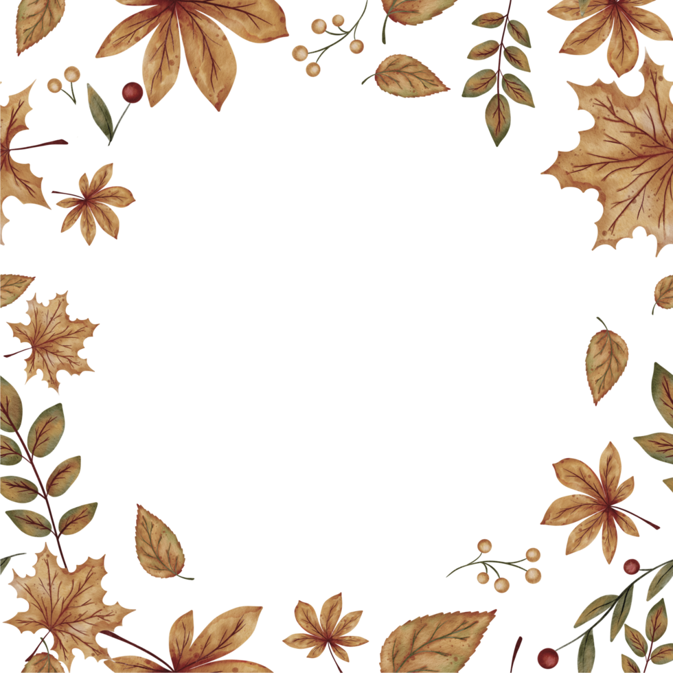 Charming Watercolor Leaves. A Dreamy Frame Design Perfect for Artistic Fall Decor and Prints png