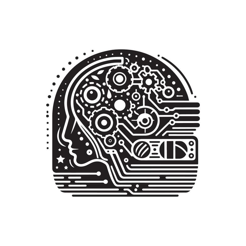 A black and white logo with a woman's head vector
