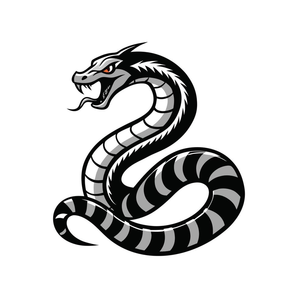 A black and white snake with its mouth open vector
