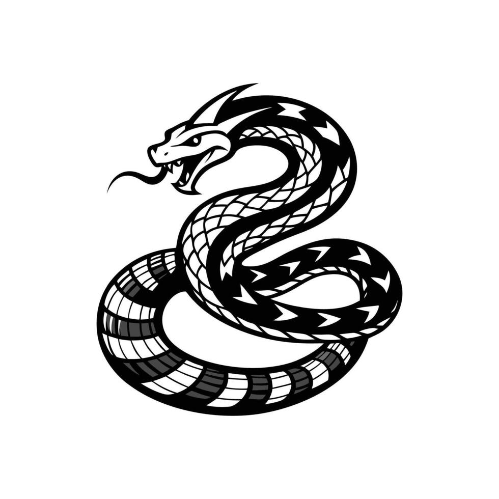 A black and white snake with a tribal pattern vector