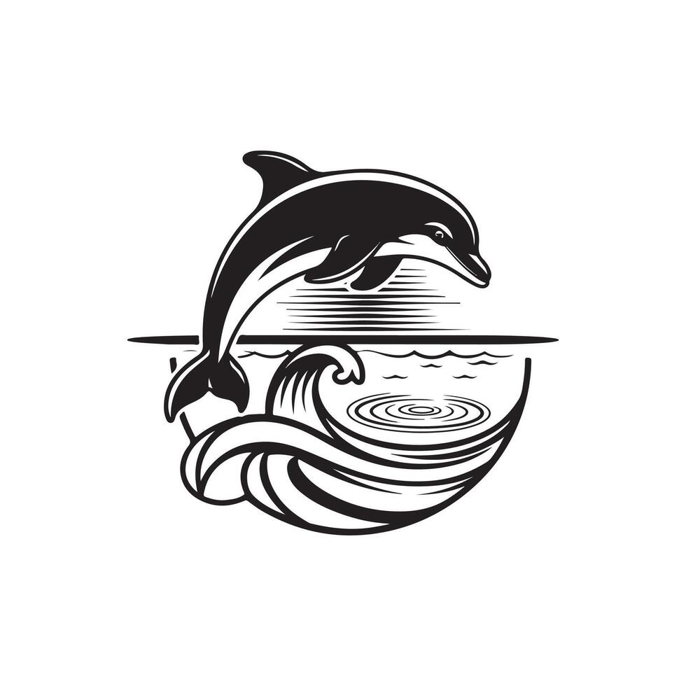 Dolphin jumping over the waves logo design vector