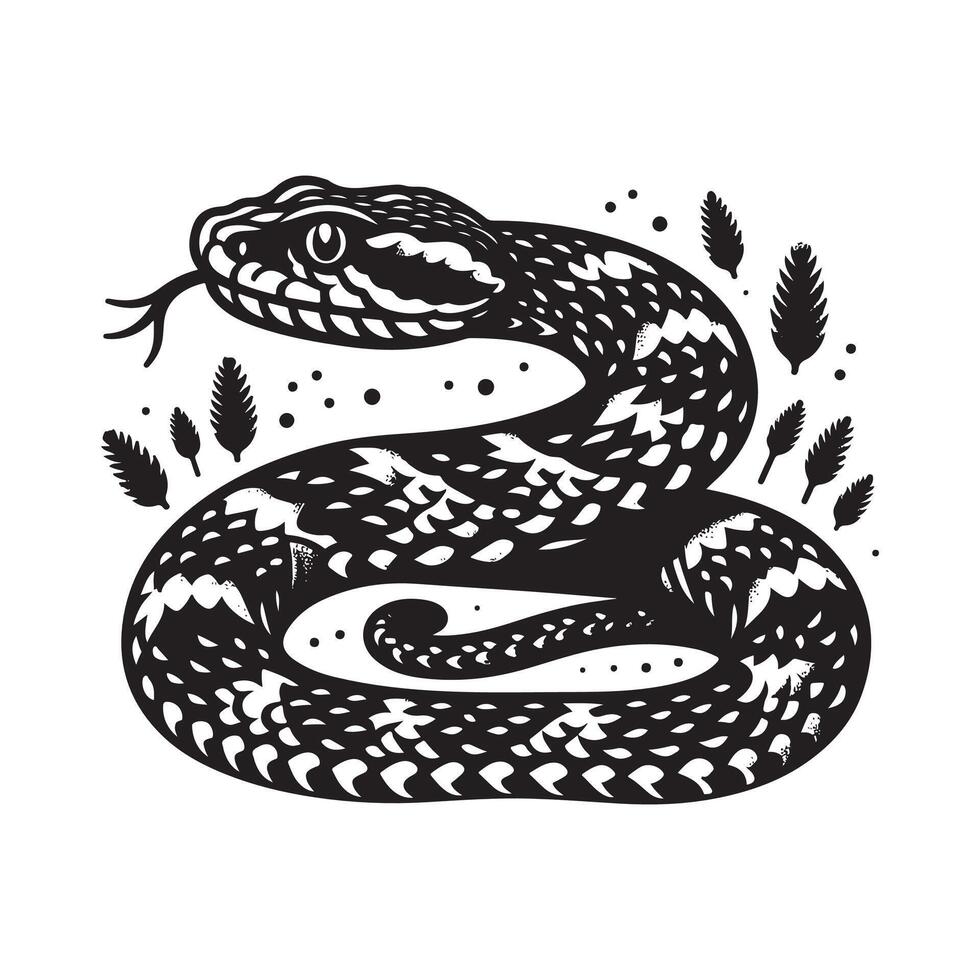 A black and white illustration of a snake vector