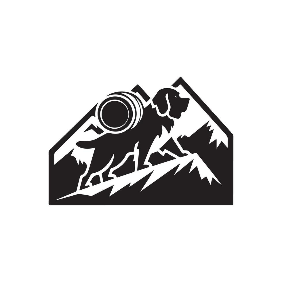 A black and white logo of a dog with a mountain in the background vector