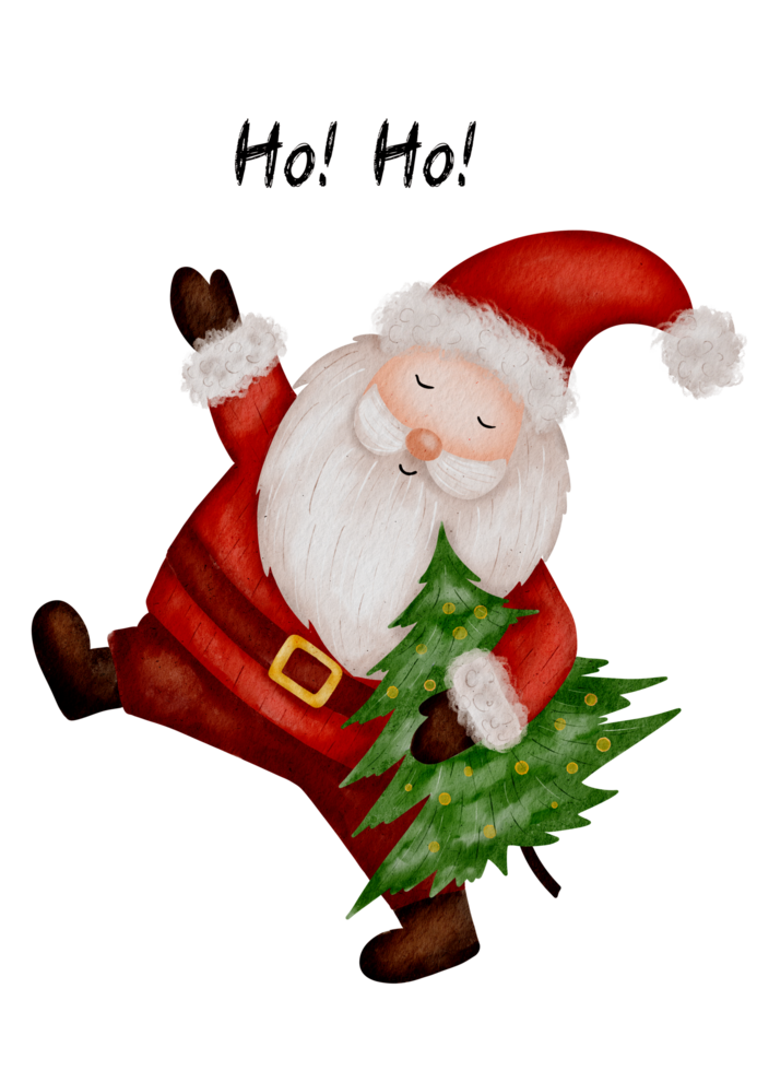 Cheerful Christmas Man in Red Outfit Embraces Christmas Tree for a Joyful Holiday Celebration png