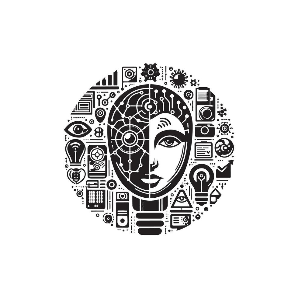 The brain icon with various icons around it vector