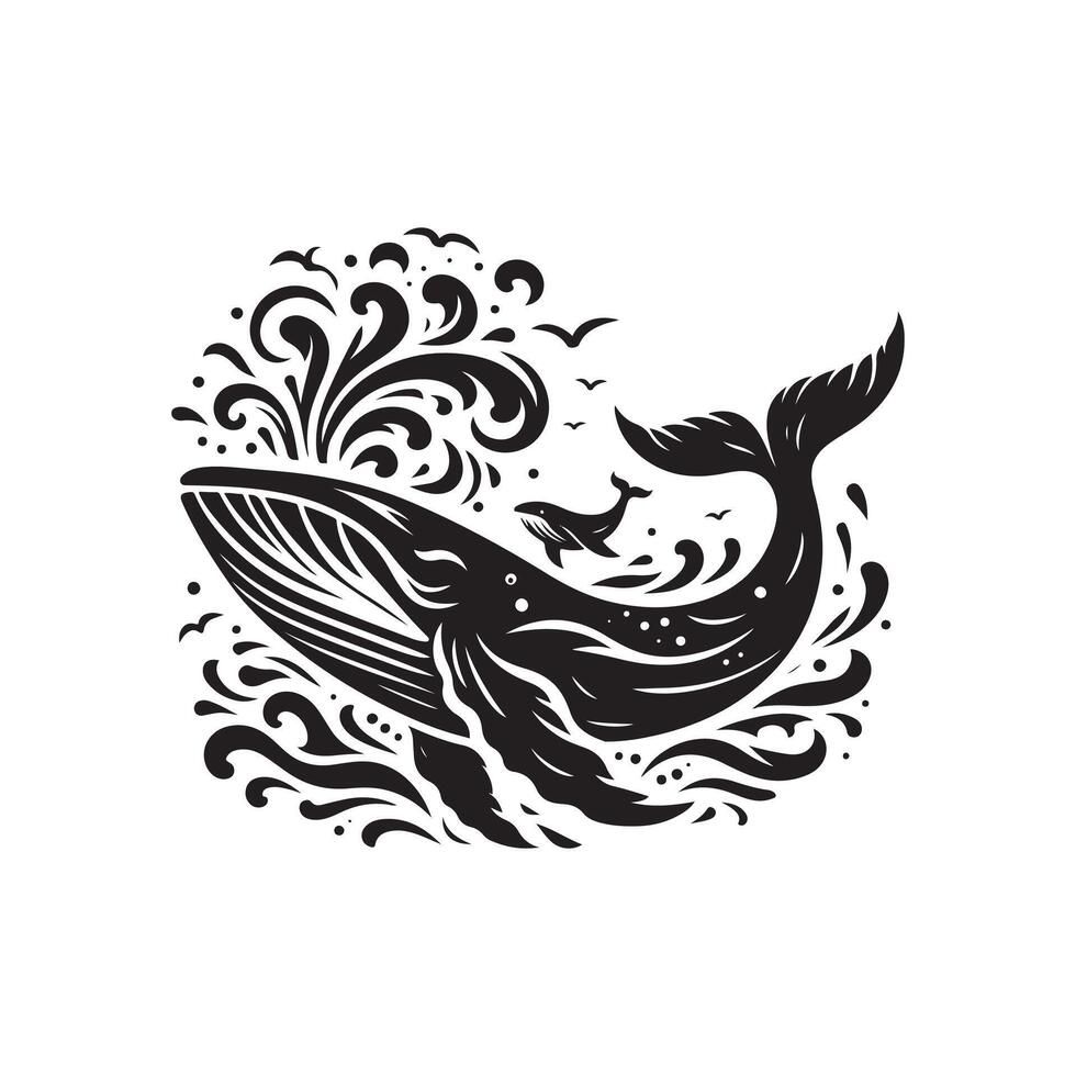 A whale with a black and white design vector