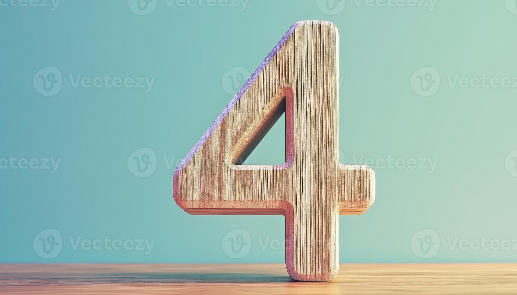 Shape number 4 made from pieces wooden textured in pastel background photo