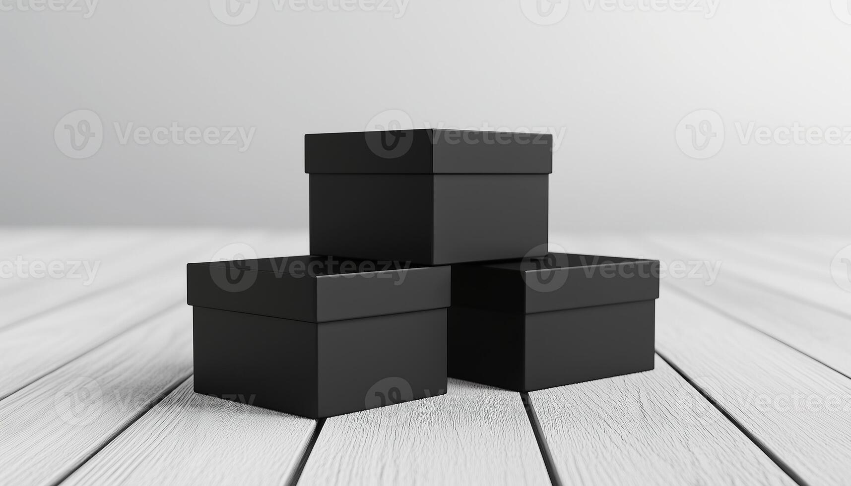 Stack box black cartoon simple gift or mockup delivery packaging on white background photo