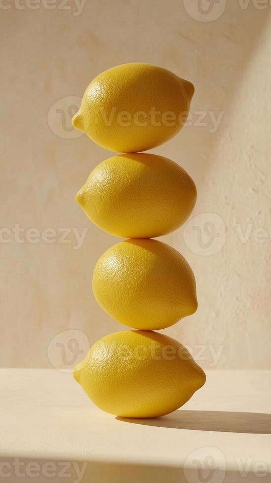 A stack of lemon citrus fruit vertical solid background photo