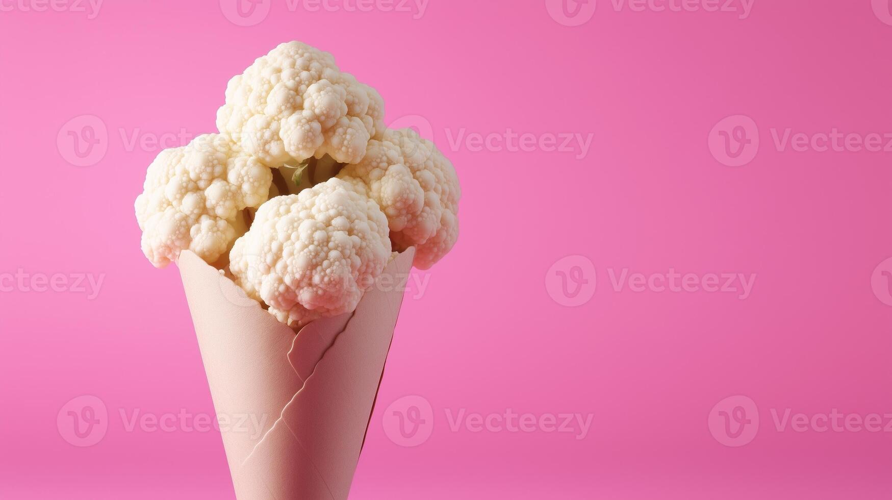 Cauliflower vegetable on brown paper grocery cone bag eco friendly package photo