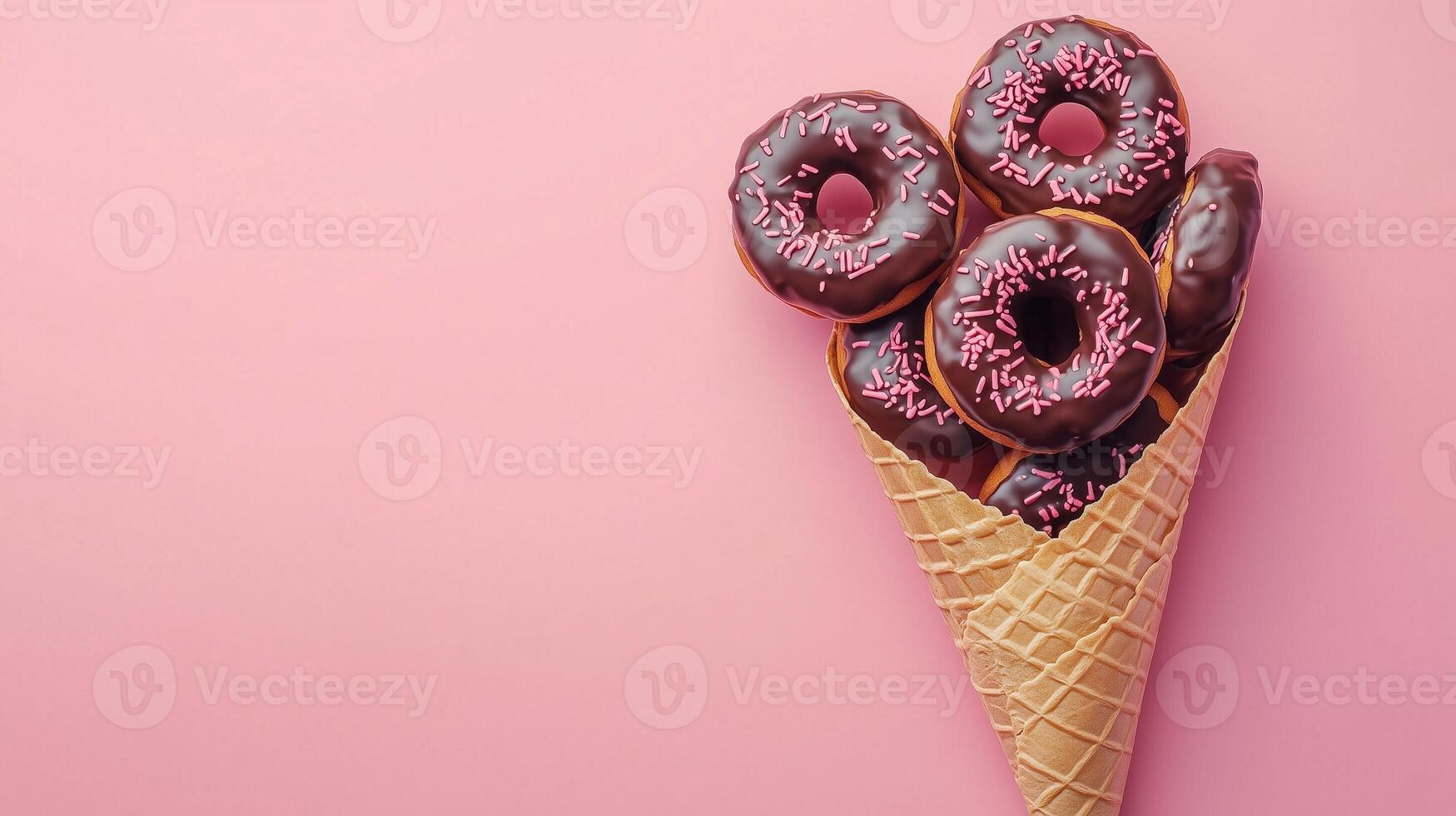 Donut waffle wrapped with topping cream on waffle flat cone wrapped copy space background photo