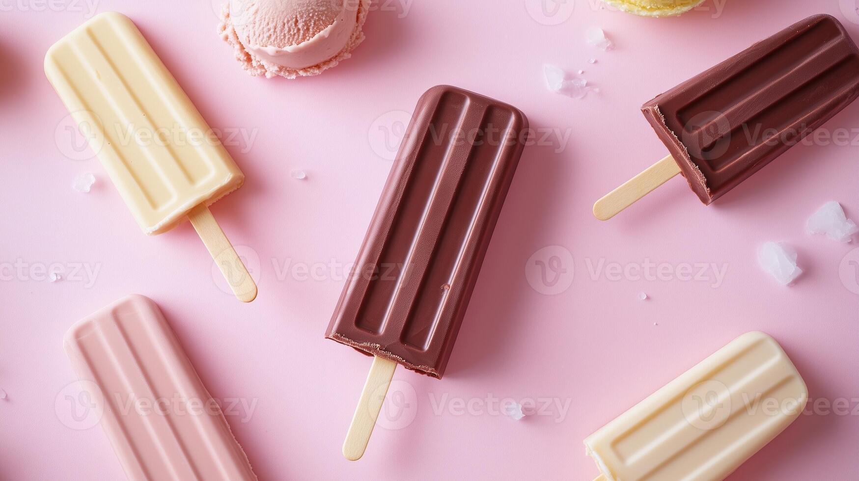 Fresh fruity chocolate ice cream popsicle frozen sweet snack healthy food homemade on summer photo