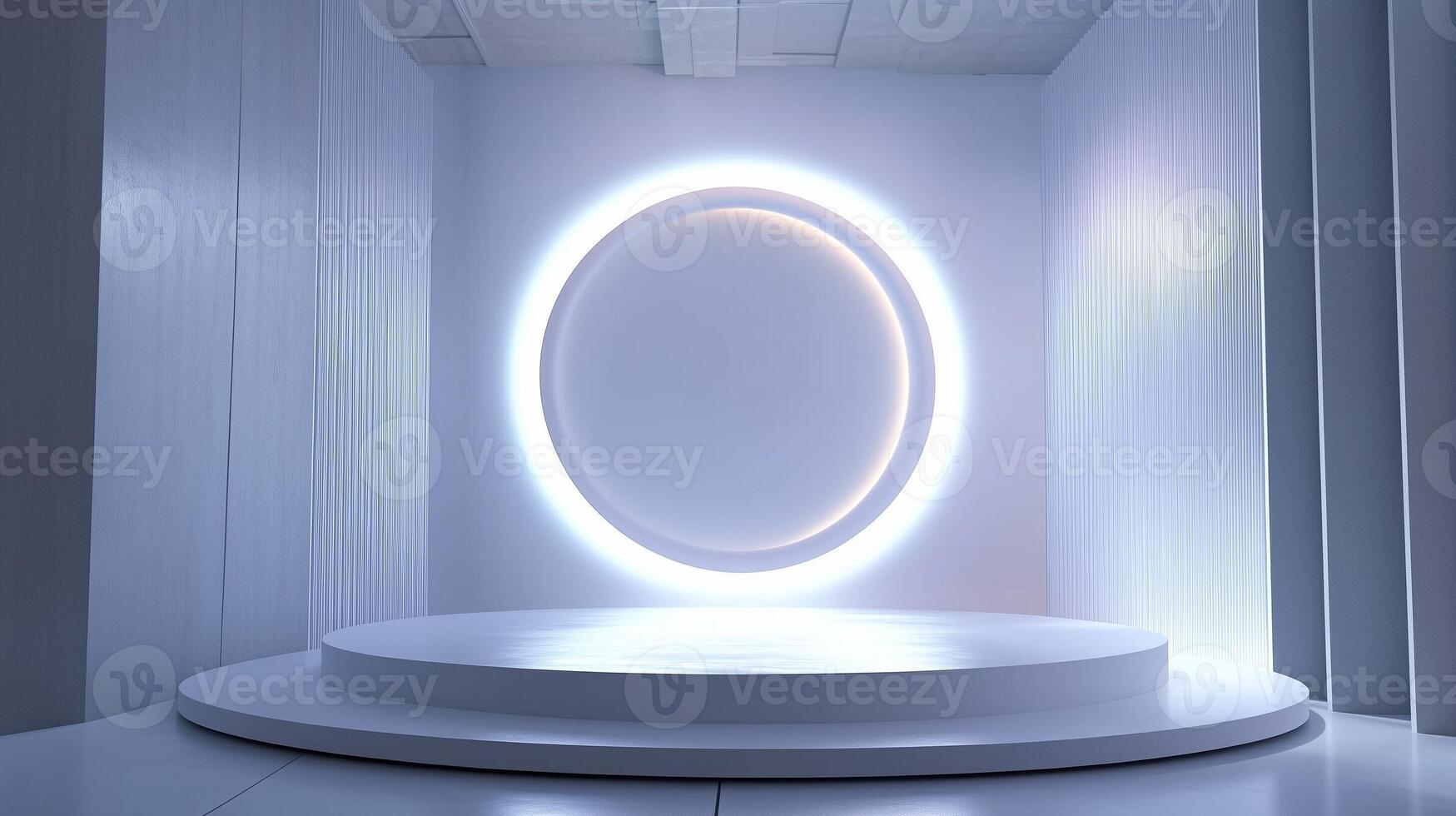 Circle white neon light technology podium stage presentation in room modern technology photo