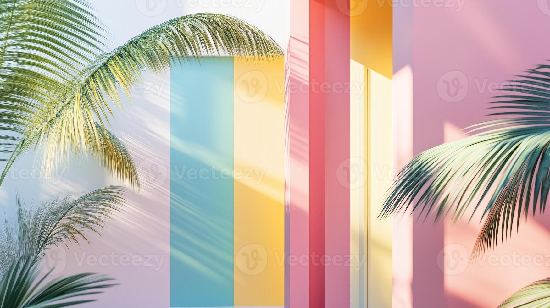Modern minimalist east style window building with pink tone wall and greenery palm plant decoration photo