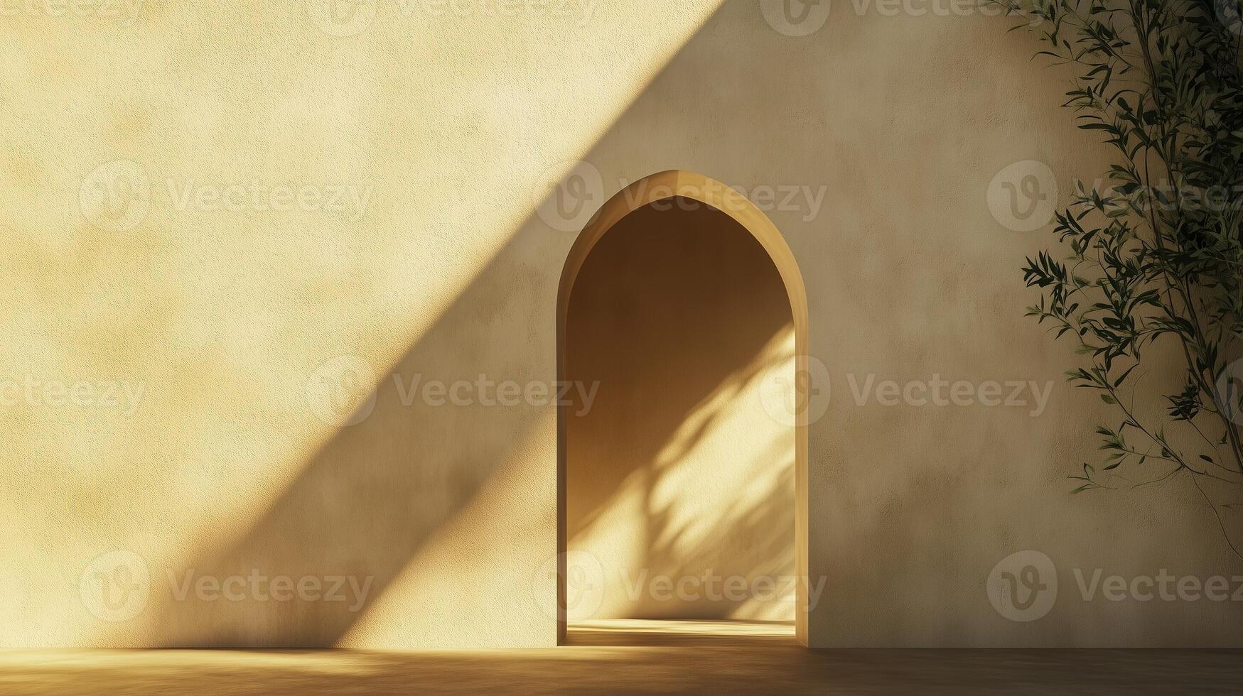 Aesthetic arch window shape on beige wall with shadow light vintage classing building architecture photo
