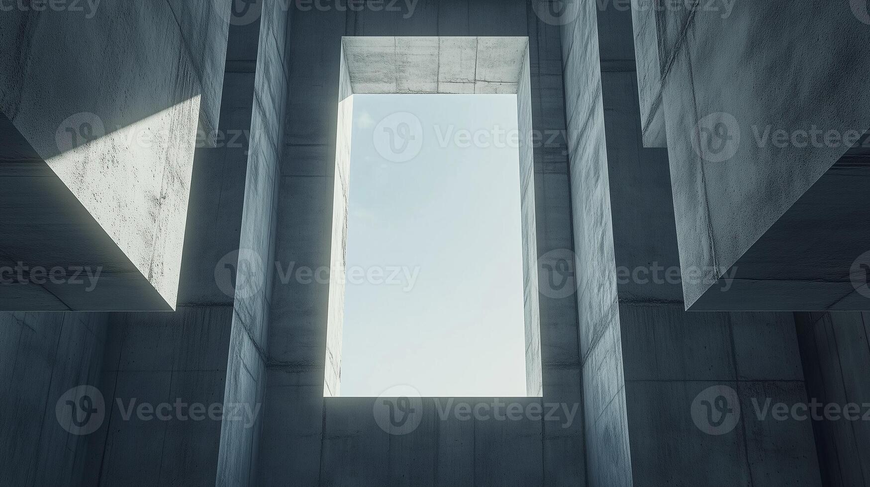 Architecture grey cement wall high exterior modern building with blue sky photo
