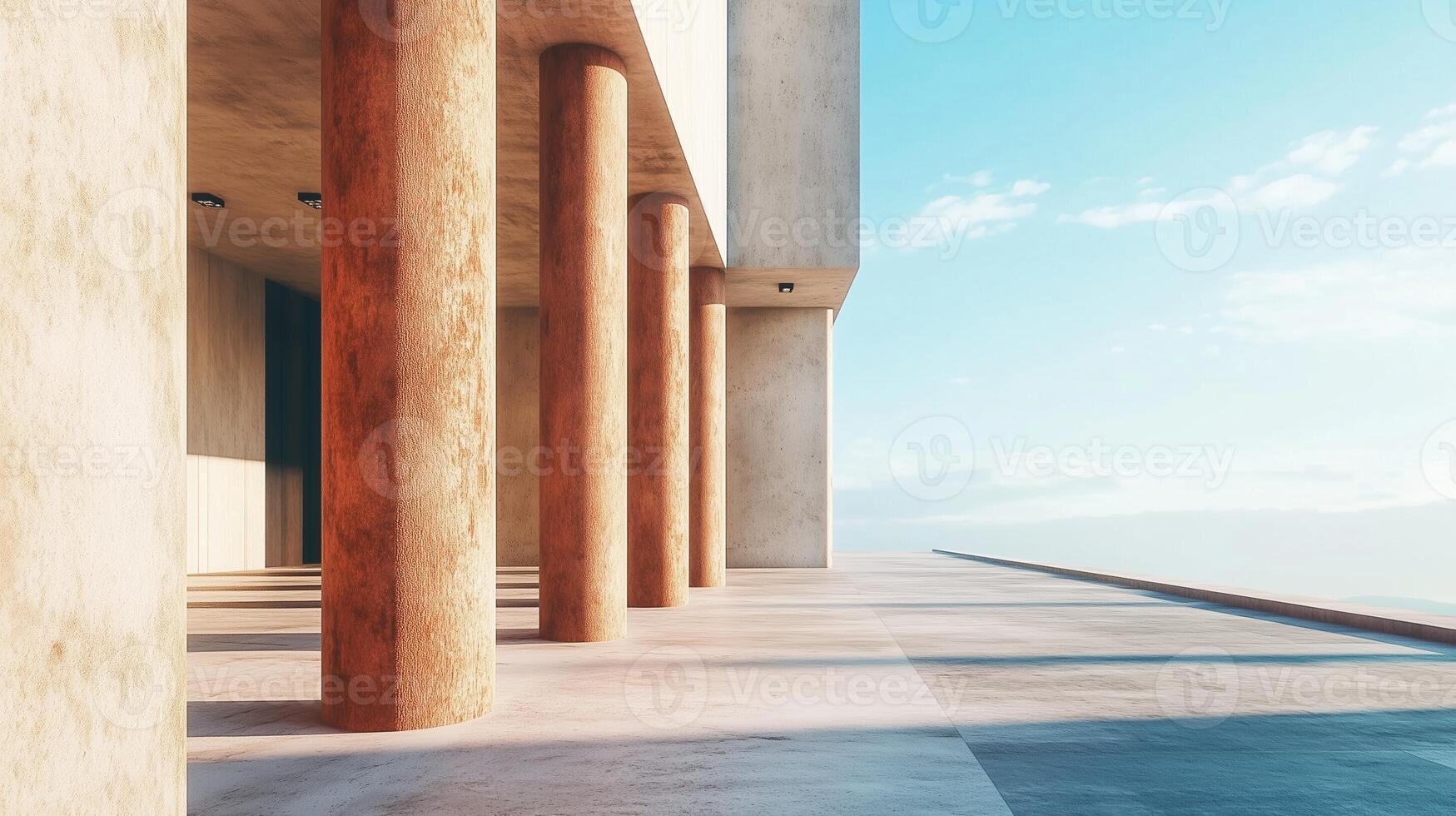 Stone columns concrete texture pillar classical building exterior with blue sky photo