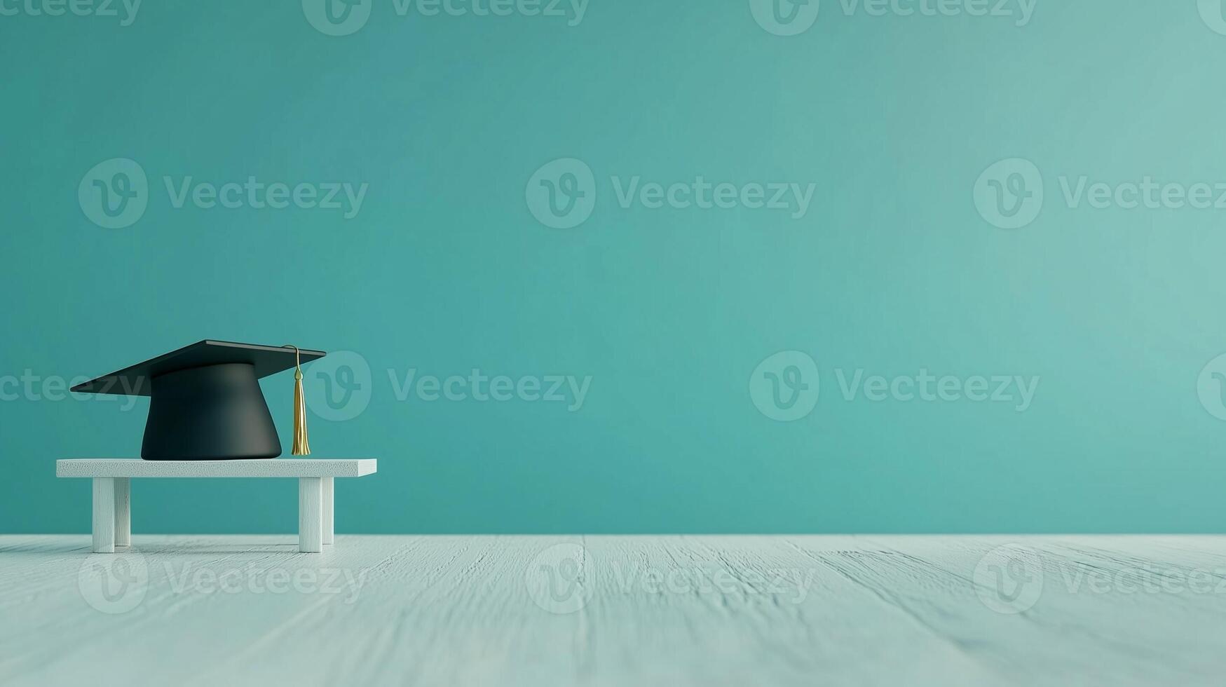 Graduation hat for knowledge achievement intelligence celebration on wooden table copy space background photo