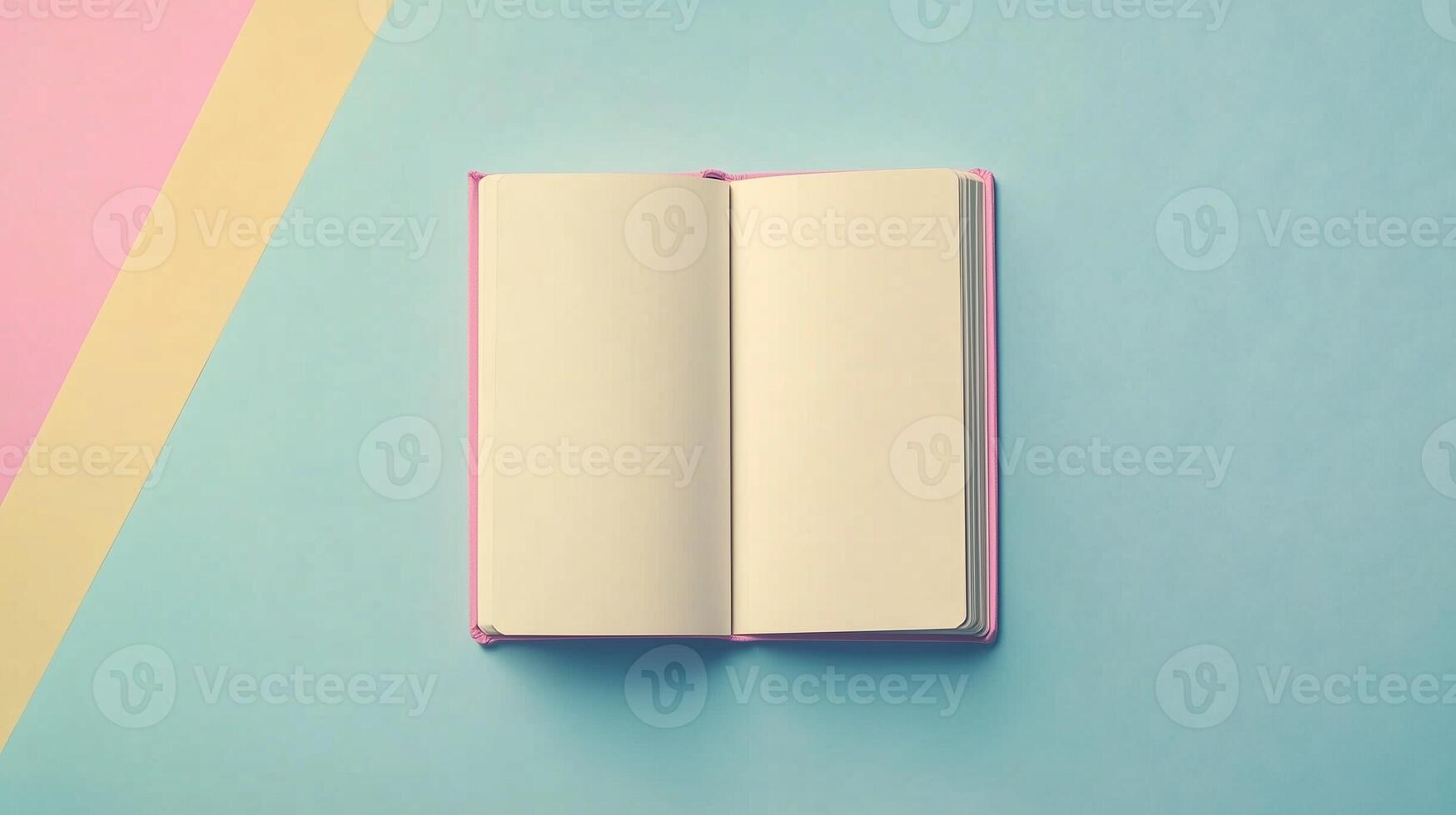 Blank white book open for texting message information top of view copy space background photo