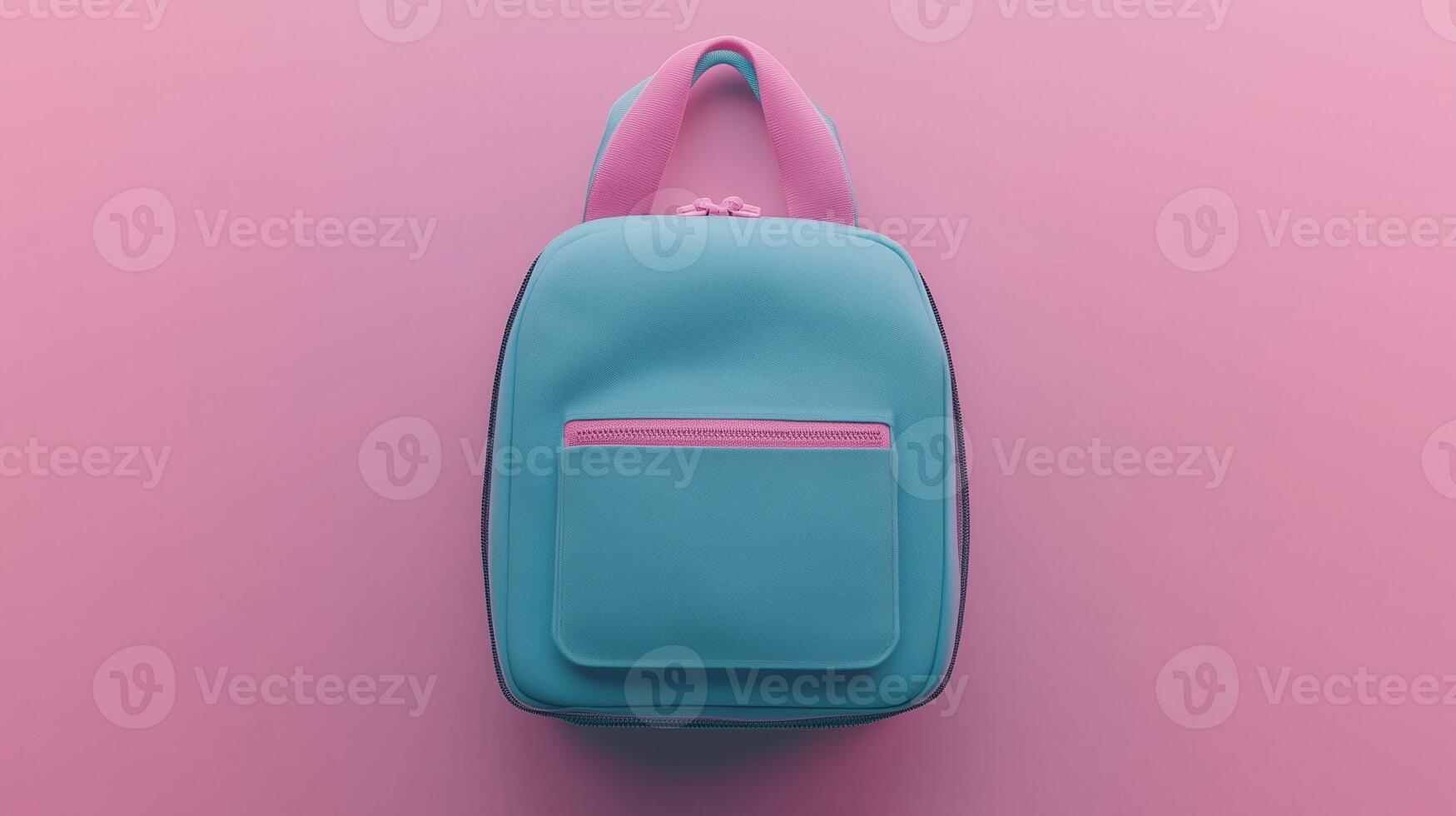 Blue school bag a stationery place or working briefcase copy space solid background photo