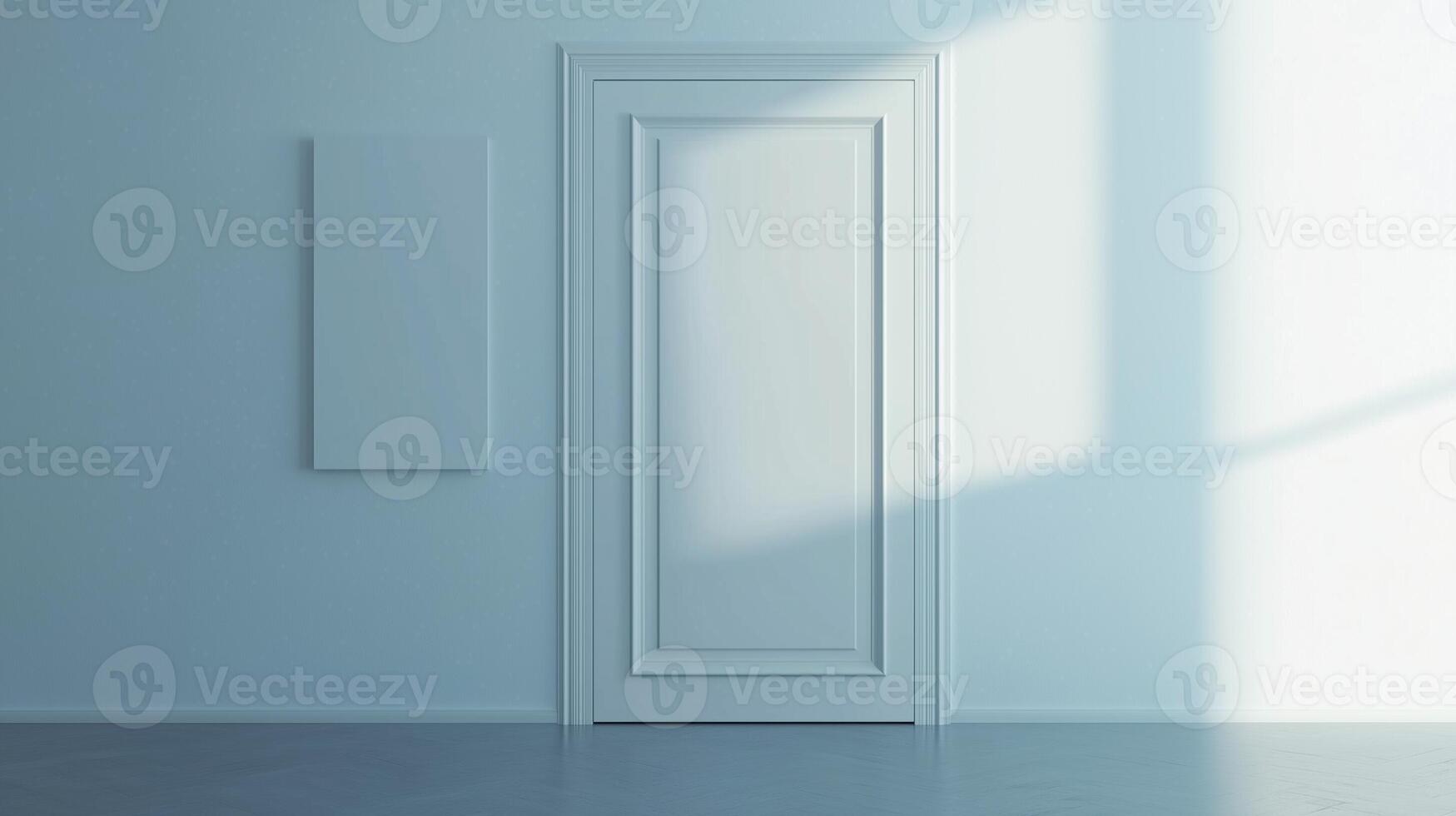 Mockup white blank board modern placard rectangle in wall building for information photo