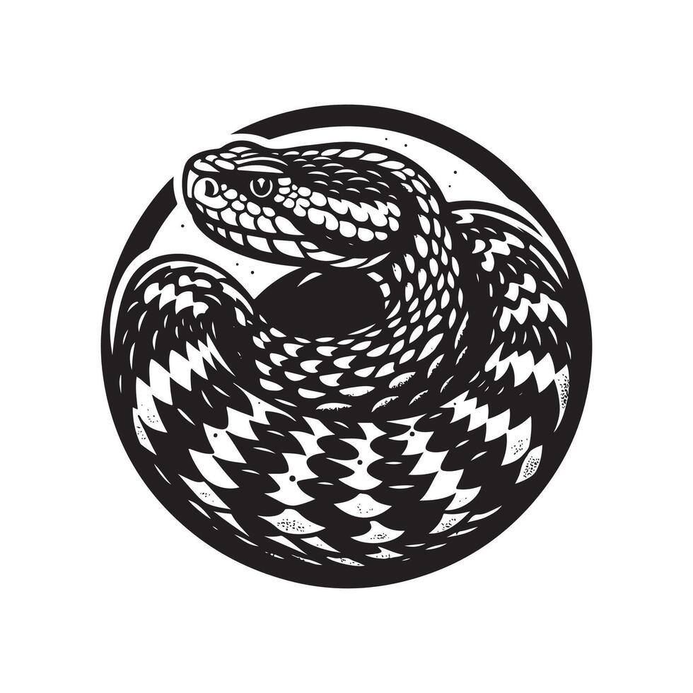 A black and white snake in a circle vector