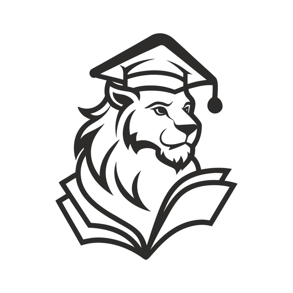 A lion wearing a graduation cap and reading an open book vector