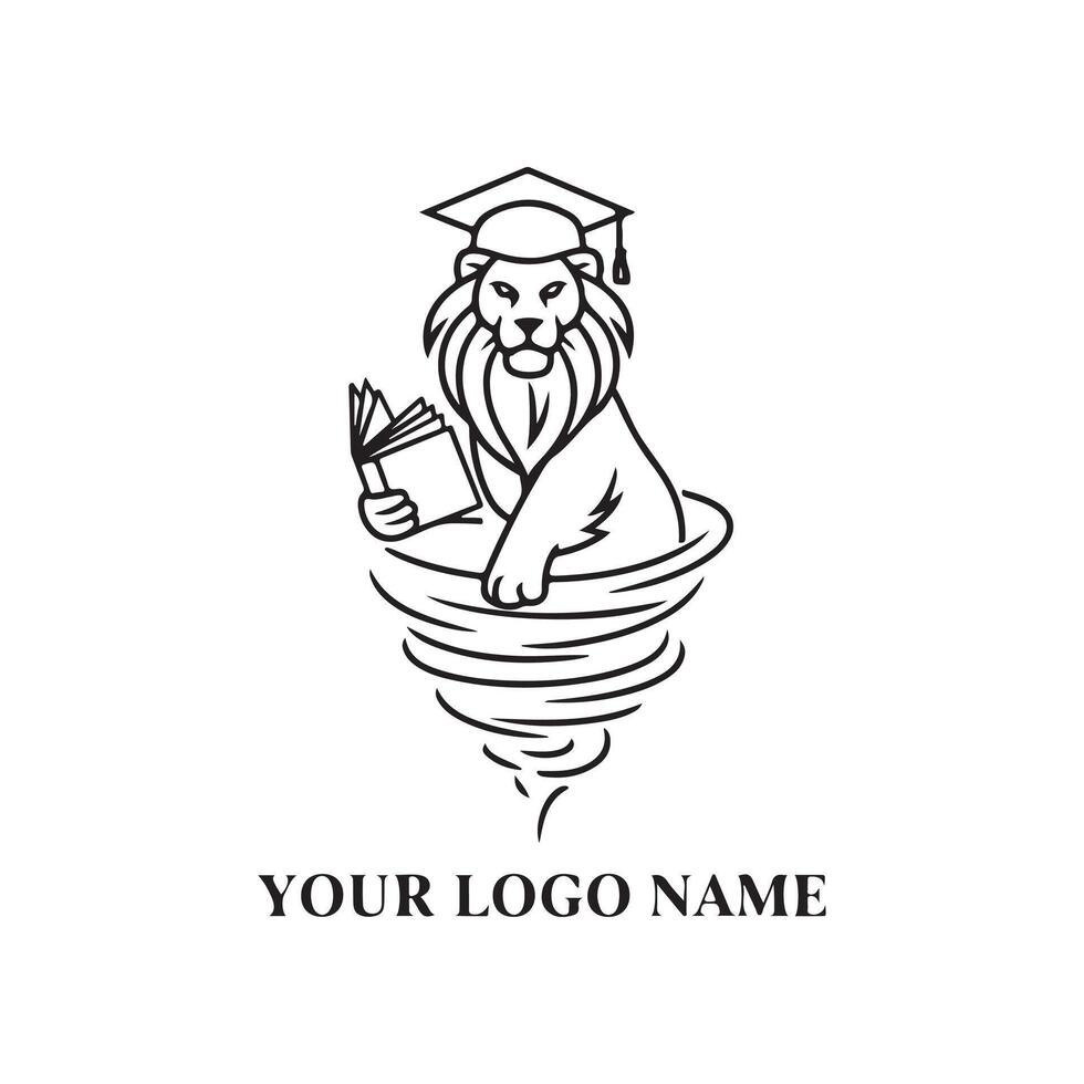 A lion in a graduation cap and gown holding a book vector