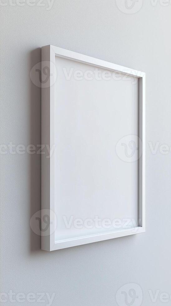 White blank frame mockup and white wall in empty room story portrait background photo