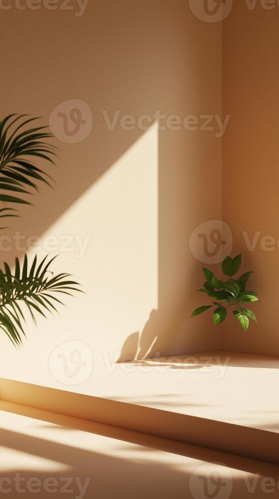 Brown wall with shadow sun light from window in living room minimalist story background photo