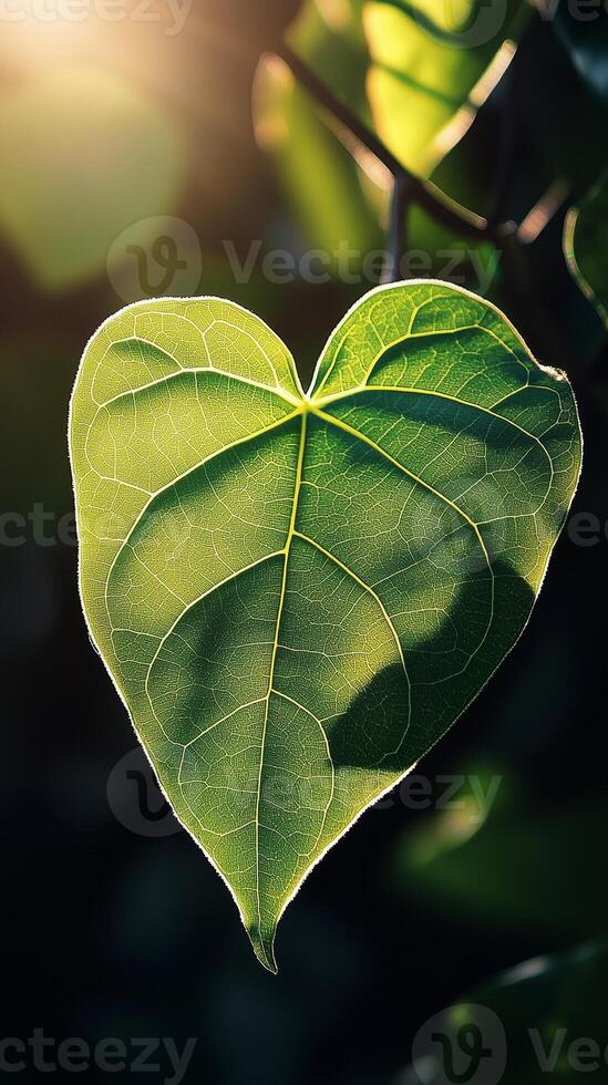 Green leaves closeup detail surface with highlighted blurred background photo