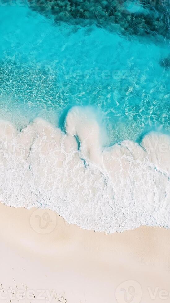Top of view aerial drone beauty beach ocean water and white sand story background photo
