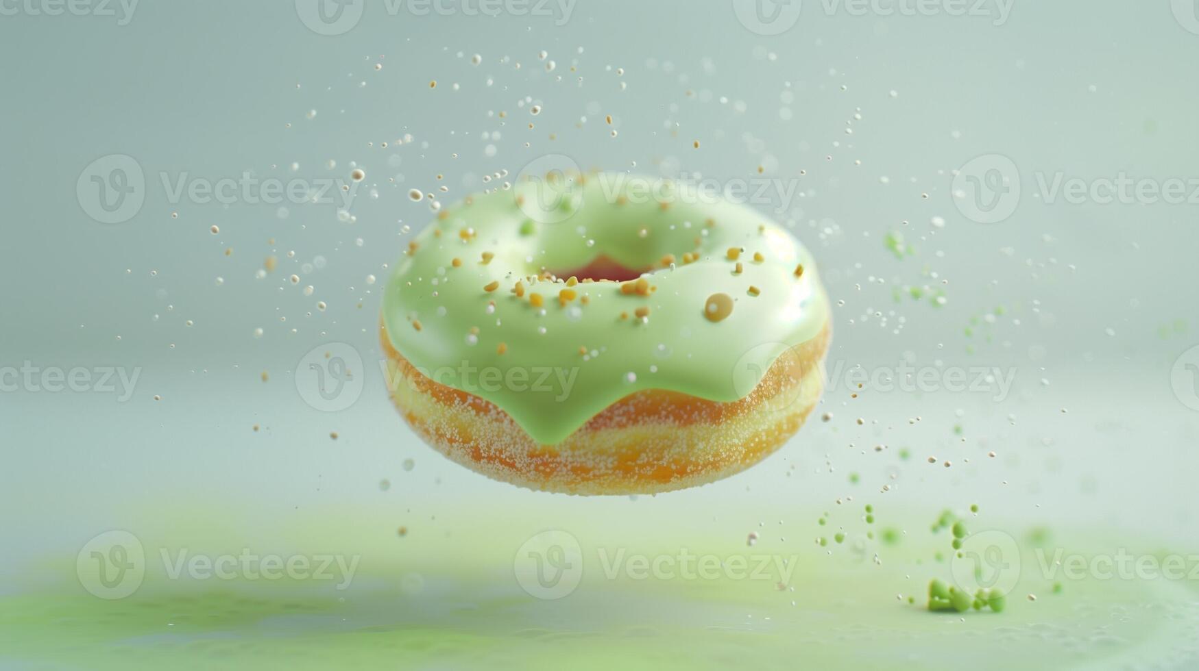 Sweet sprinkle of powdered green tea topping donut fries snack food flying for tea time photo