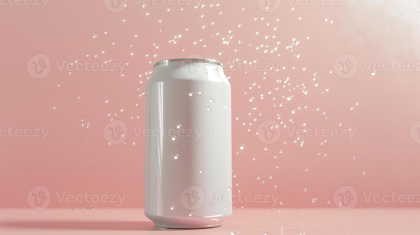Silver plain can in water with bubble, liquid cylinder container branding promotion drink photo